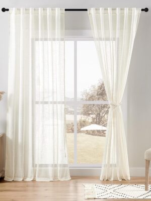 Natural Linen Sheer Curtains, 84 Inches Long Rod Pocket & Back Tab Linen Texture Semi Sheer Window Covering, Light Airy Privacy Sheer Panels for Bedroom Living Room 52" W x 84" L, Set of 2