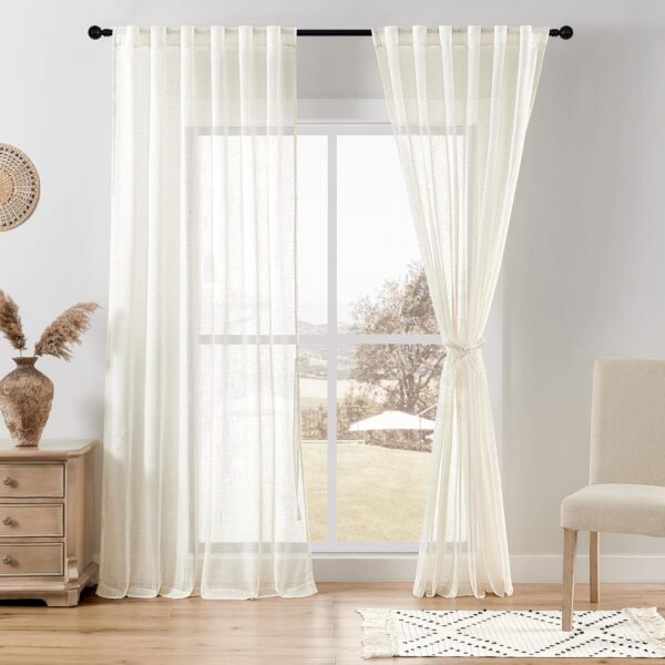 Natural Linen Sheer Curtains, 84 Inches Long Rod Pocket & Back Tab Linen Texture Semi Sheer Window Covering, Light Airy Privacy Sheer Panels for Bedroom Living Room 52" W x 84" L, Set of 2