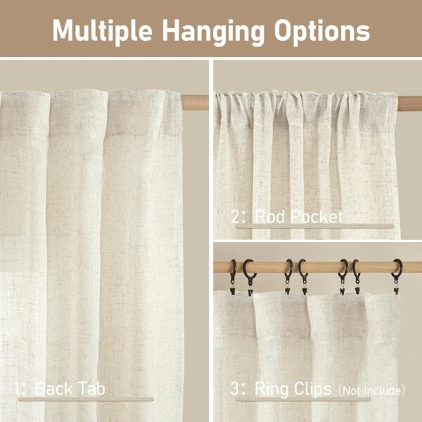 Semi Sheer Linen Window Curtains 63 Inch Length, Light Filtering Neutral Curtain Panels Farmhouse Back Tab and Rod Pocket Drapes for Bedroom, Cream Ivory, 2 Panels, 52 x 63 Inch