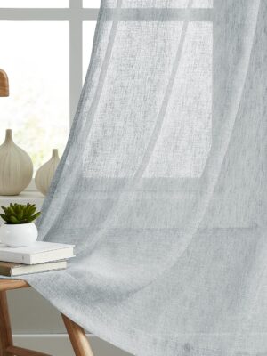 Grey Linen Sheer Curtains 84 Inches Long for Bedroom, Living Room Natural Flax Textured Light Filtering Rod Pocket Burlap Sheer Voile Drapes, 52x84 Inch, 2 Panels