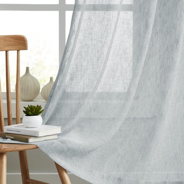 Grey Linen Sheer Curtains 84 Inches Long for Bedroom, Living Room Natural Flax Textured Light Filtering Rod Pocket Burlap Sheer Voile Drapes, 52x84 Inch, 2 Panels