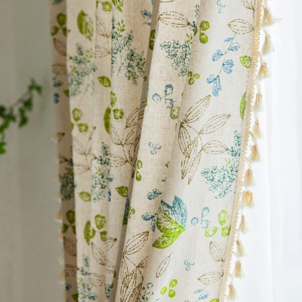 Leaf Curtains 84 Inch Length 2 Panels Tassel Boho Semi Sheer Drapes Bedroom Living Room  Floral Rustic Country Rod Pocket Cotton Linen Blend Window Curtain Panel