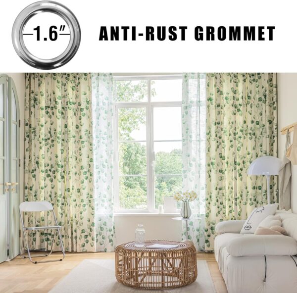 Green Leaves Chenille Curtains for Bedroom 96 inches Long 2 Panels Grommet Top Patterned Boho Light Filtering Window Drapes Set for Dining Living Room