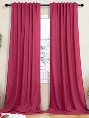 Christmas Red Hot Pink Curtains for Bedroom 84 Inch Length 2 Panels Back Tab Pocket Semi Sheer Linen Rainbow Colored Girls Curtain for Kids Room Living Xmas Raspberry Fuchsia Magenta 52x84 Long