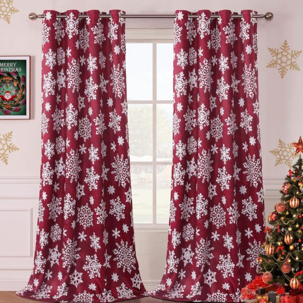 Christmas Curtains for Living Room Thermal Insulated Snowflake Pattern Curtains 84 Inch Length 2 Panels Set Winter Snow Grommet Window Curtain Drapes for Bedroom Holiday Xmas Decor Red