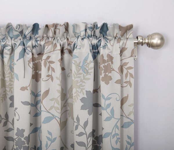 Floral Print Energy Efficient Rod Pocket Single Curtain Panel, 54" x 84", Stone