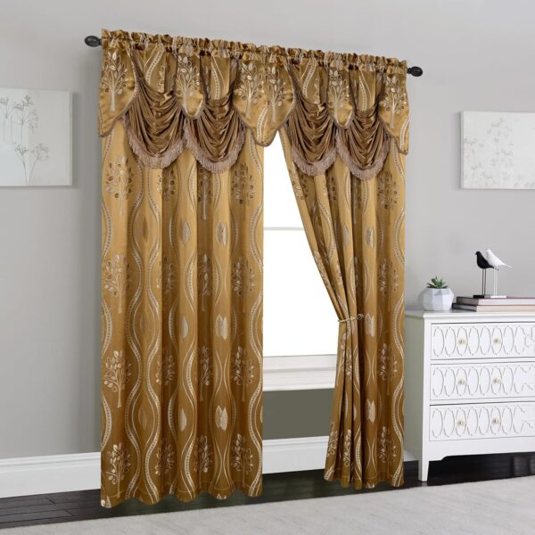 Elegant Comfort  Jacquard Look Curtain Panel Set with Attached Valance 54" X 84 inch (Set of 2), Taupe