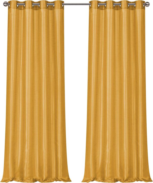 2 Pack Semi Sheer Faux Silk Grommet Curtains, Assorted Colors, (Gold)