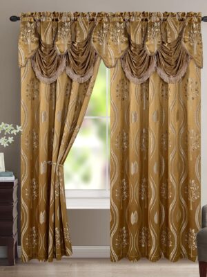 Elegant Comfort  Jacquard Look Curtain Panel Set with Attached Valance 54" X 84 inch (Set of 2), Taupe