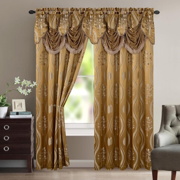 Elegant Comfort  Jacquard Look Curtain Panel Set with Attached Valance 54" X 84 inch (Set of 2), Taupe