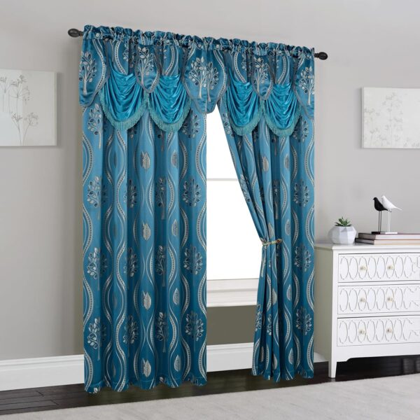 Elegant Comfort Luxurious Beautiful Curtain Panel Set with Attached Valance and Backing 54" X 84 inch (Set of 2), Navy Blue