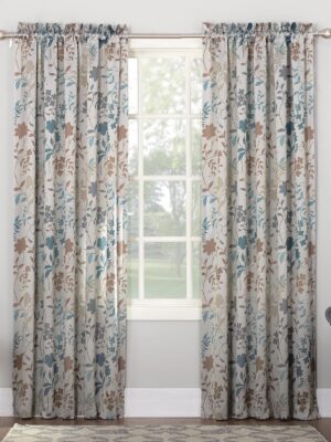 Floral Print Energy Efficient Rod Pocket Single Curtain Panel, 54" x 84", Stone