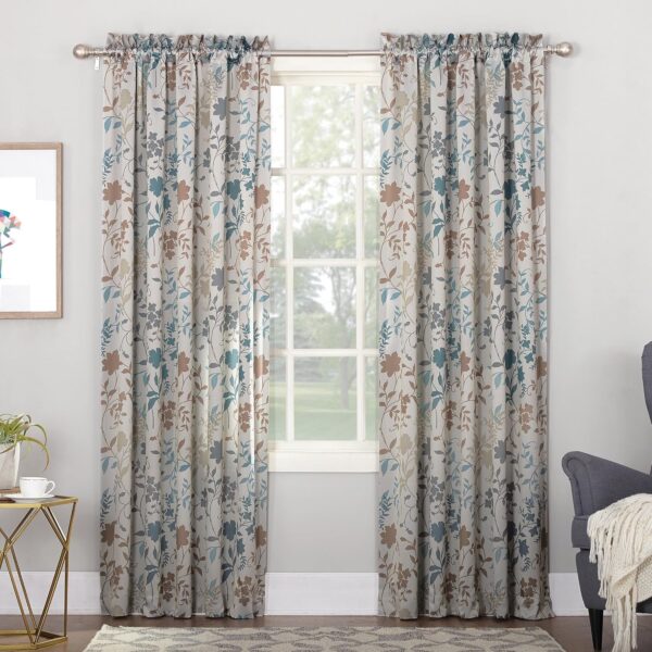 Floral Print Energy Efficient Rod Pocket Single Curtain Panel, 54" x 84", Stone