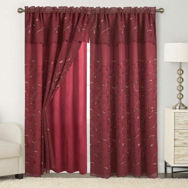 Elegant Comfort Luxury Curtain/Window Panel Set with Attached Valance and Backing 54" X 84 inch (Set of 2), Burgundy