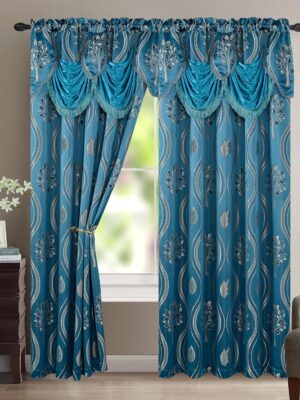 Elegant Comfort Luxurious Beautiful Curtain Panel Set with Attached Valance and Backing 54" X 84 inch (Set of 2), Navy Blue