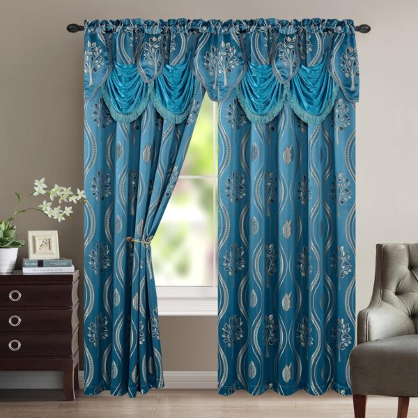 Elegant Comfort Luxurious Beautiful Curtain Panel Set with Attached Valance and Backing 54" X 84 inch (Set of 2), Navy Blue