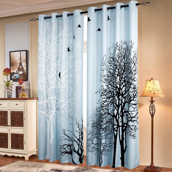 Printed Curtains Room Darkening for Bedroom Living Room Kids Room Dining Room Valance Colorful Window Drapes 2 Panel Set (52'' x 84'', Light Blue)