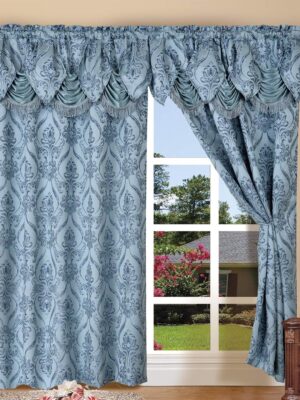 Elegant Comfort  Jacquard Look Curtain Panel Set, 54 by 84-Inch, Blue, Set of 2