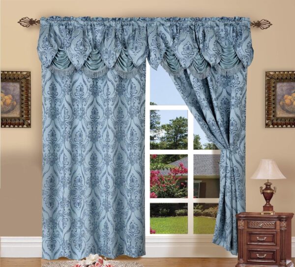 Elegant Comfort  Jacquard Look Curtain Panel Set, 54 by 84-Inch, Blue, Set of 2